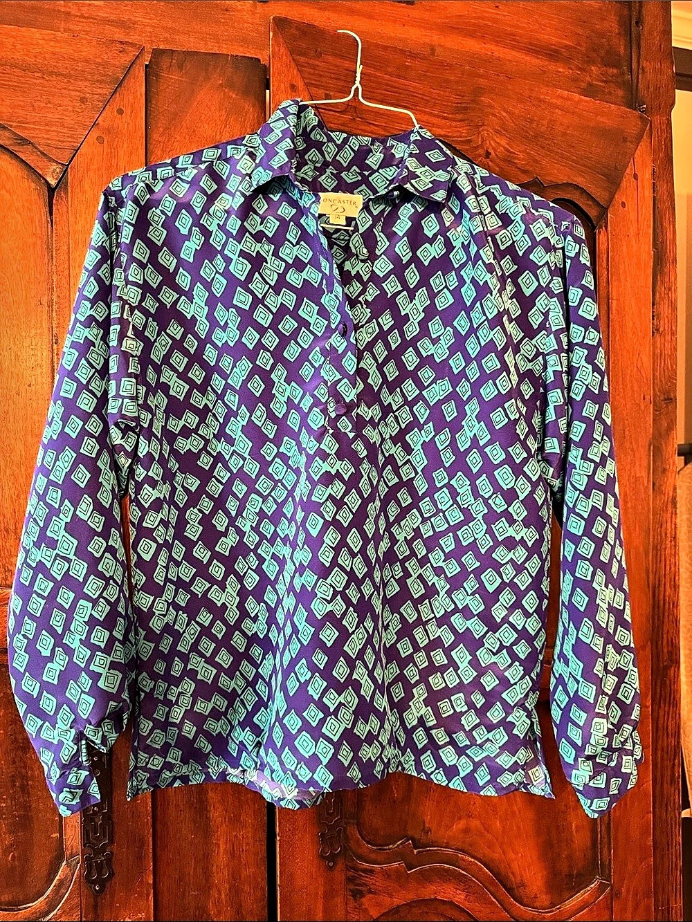 Doncaster Women's Geometric Button Down Shirt Purple & Green Size 14